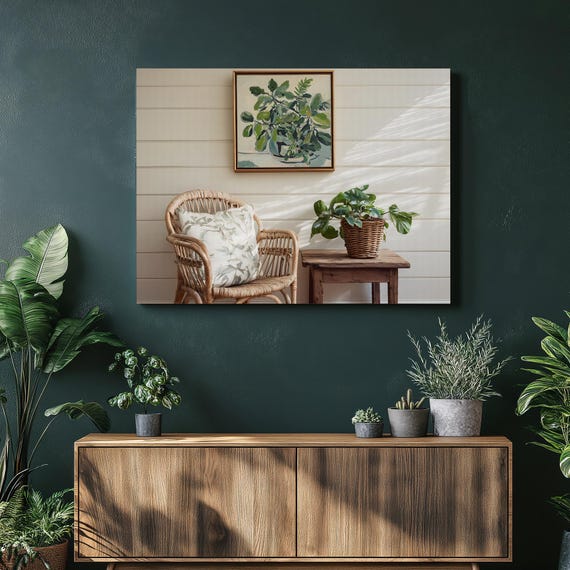 Lush Botanical Leaves Canvas Wall Art Print Boho Decor Green Painting Houseplant Framed Gift