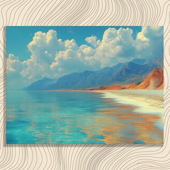 Turquoise Coastal Seascape Cliffs Sparkling Ocean Beach Art Poster