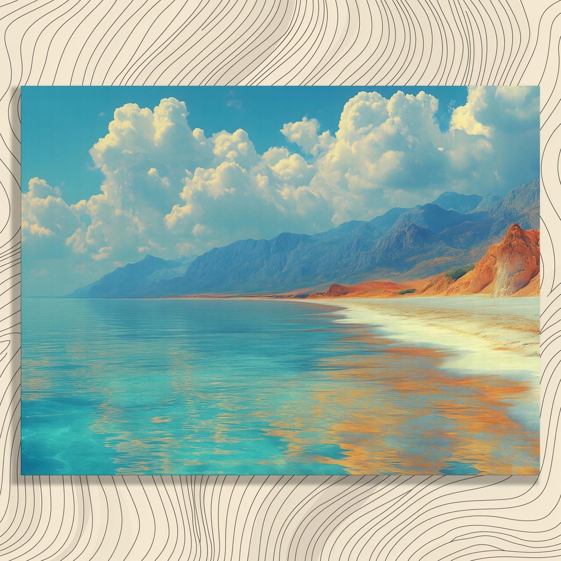 Turquoise Coastal Seascape Cliffs Sparkling Ocean Beach Art Poster