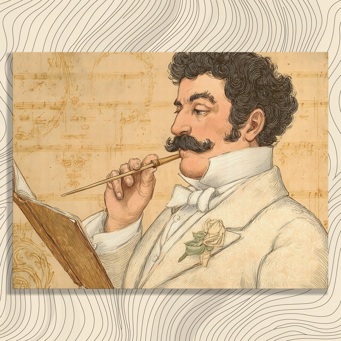Vintage Orchestra Conductor Tuxedo Mustache Baton Illustration Poster