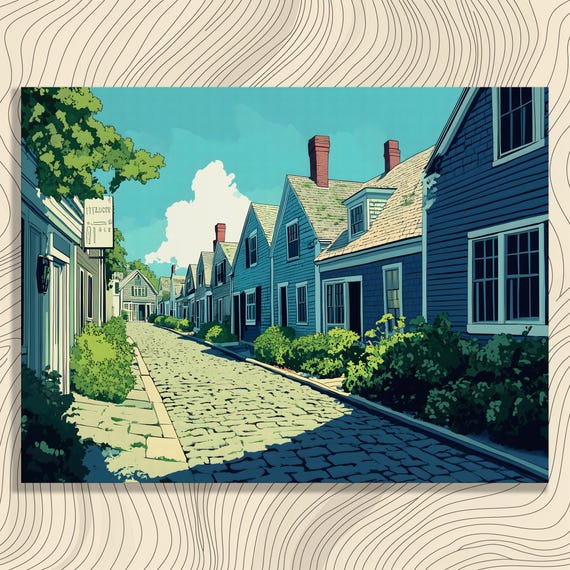 Serene Street Canvas Wall Art Cobblestone Print Historic Buildings Architecture Prints Greenery Housewarming Gift