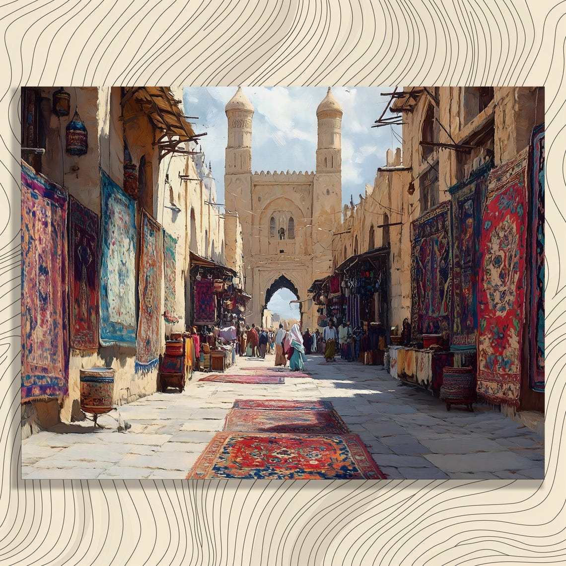 Colorful Rug Bazaar Street With Hanging Carpets Old Market Art Poster