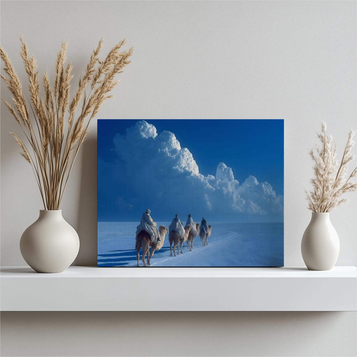 Caravan Of Camels Crossing Salt Flat Dramatic Cloud Sky Wall Art