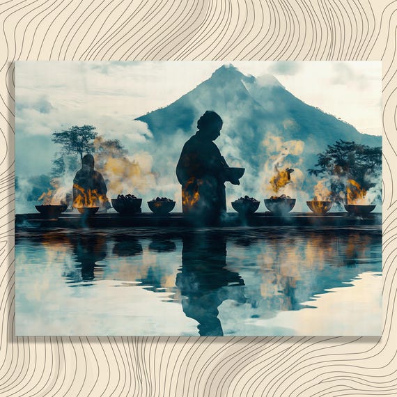 Meditation Mountain Fire Canvas Wall Art Serene Silhouette Nature Reflection Painting Print Gift For Adults Tranquil Modern