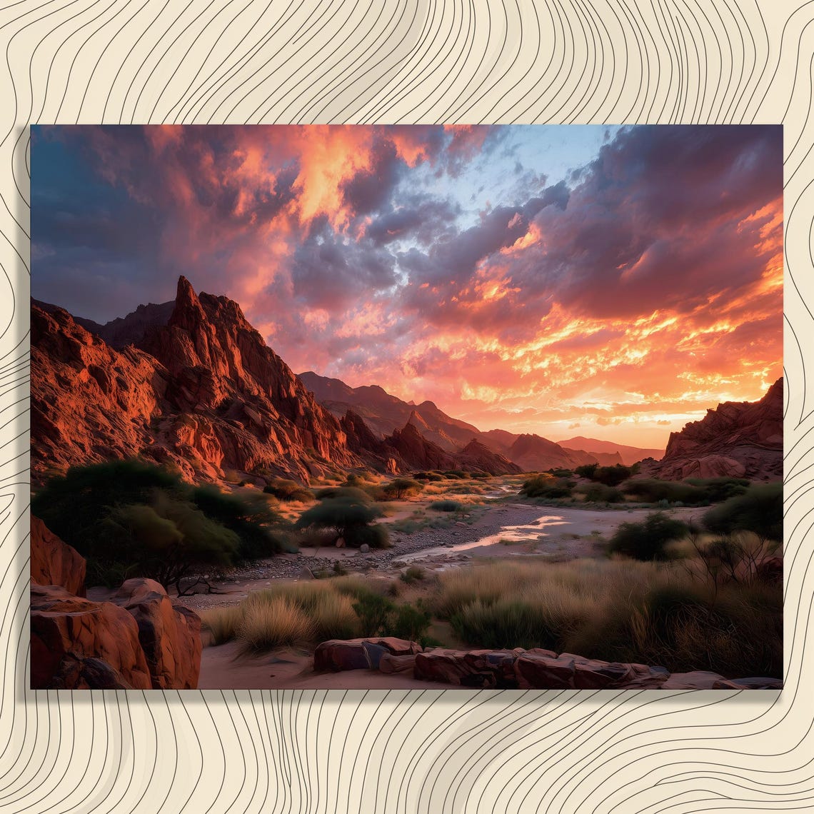 Desert Sunset Red Rock Mountains Dramatic Clouds Canyon Poster