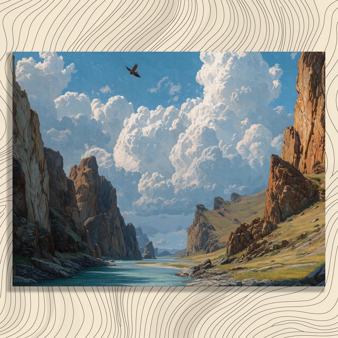 Canyon River Painting With Soaring Eagle Dramatic Sky Poster