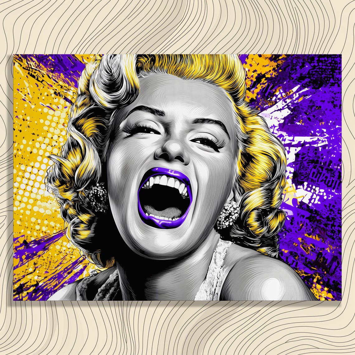 Marilyn Monroe Laughing Pop Art Portrait Purple Gold Wall Art