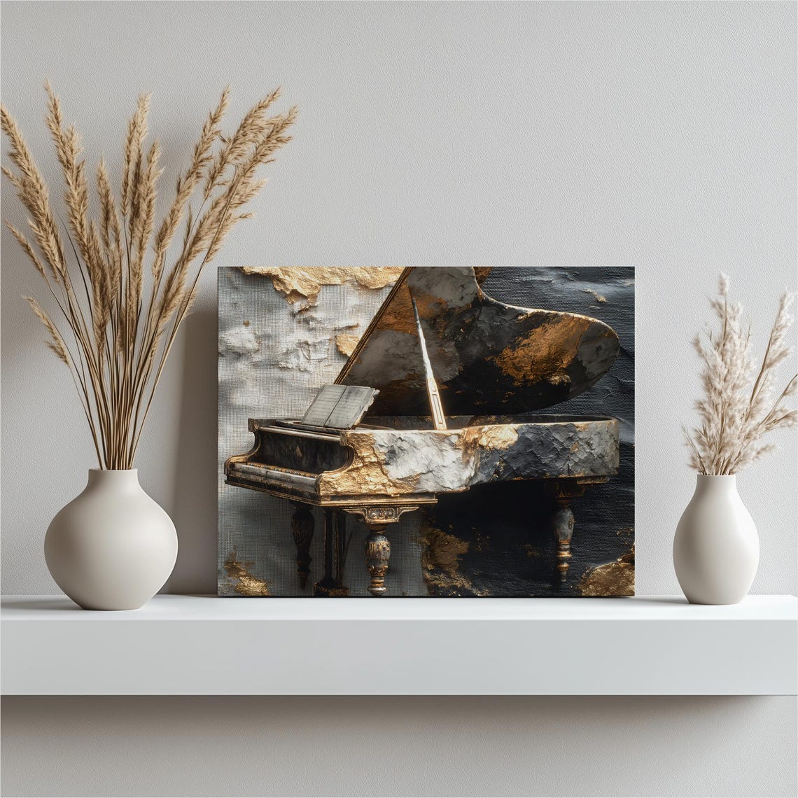Gilded Grand Piano Black Gold Metallic Luxury Music Room Poster