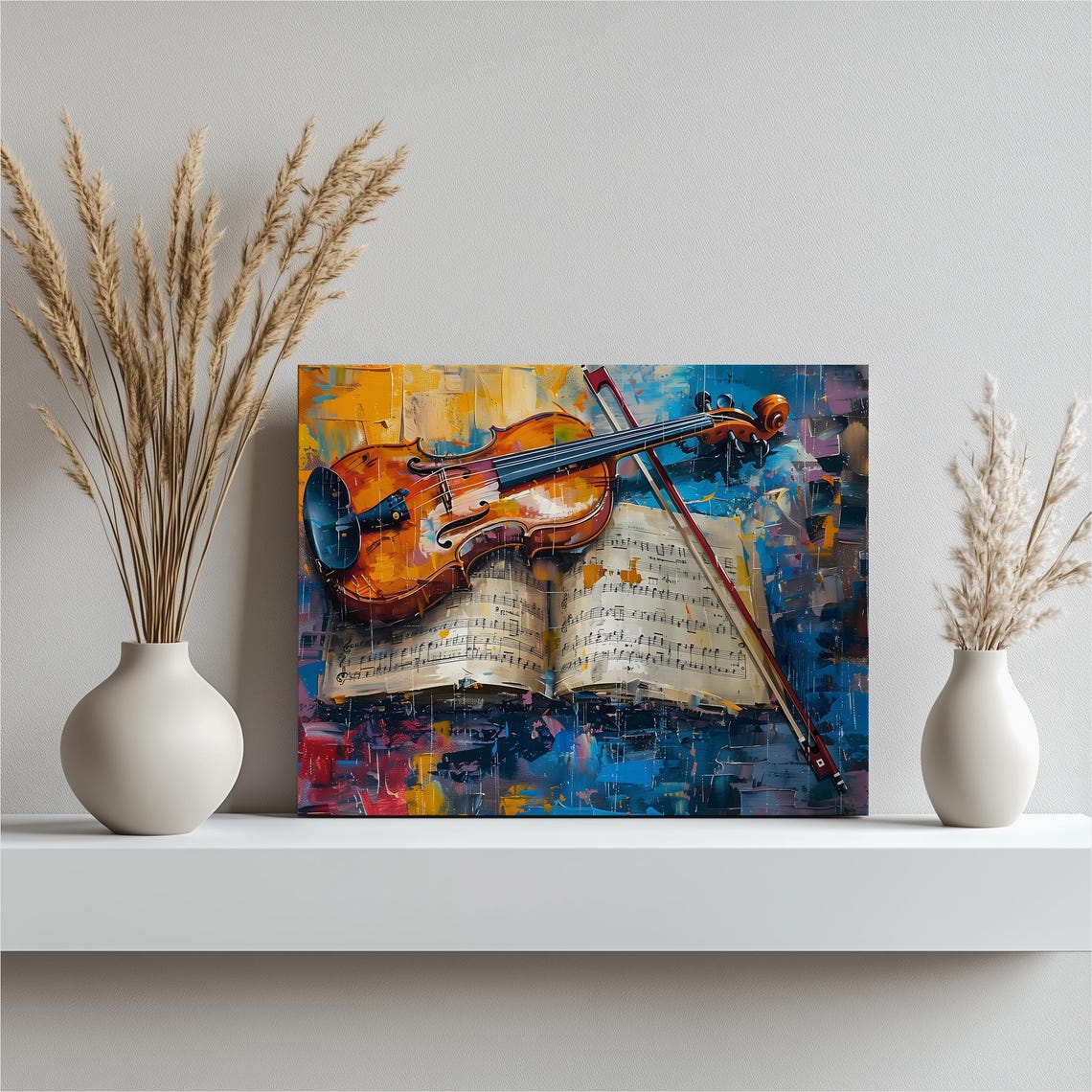 Violin And Bow Colorful Abstract Music Instrument Canvas Art Poster