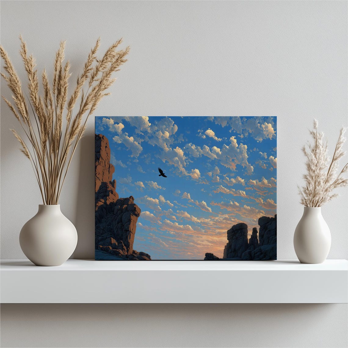 Rocky Canyon Sunset With Soaring Bird Dramatic Cloud Sky Wall Art