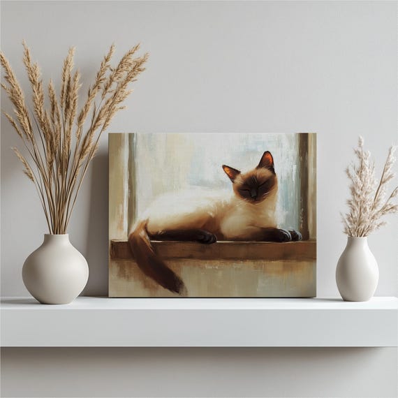 Siamese Cat Minimalist Art Print, Cozy Home Decor