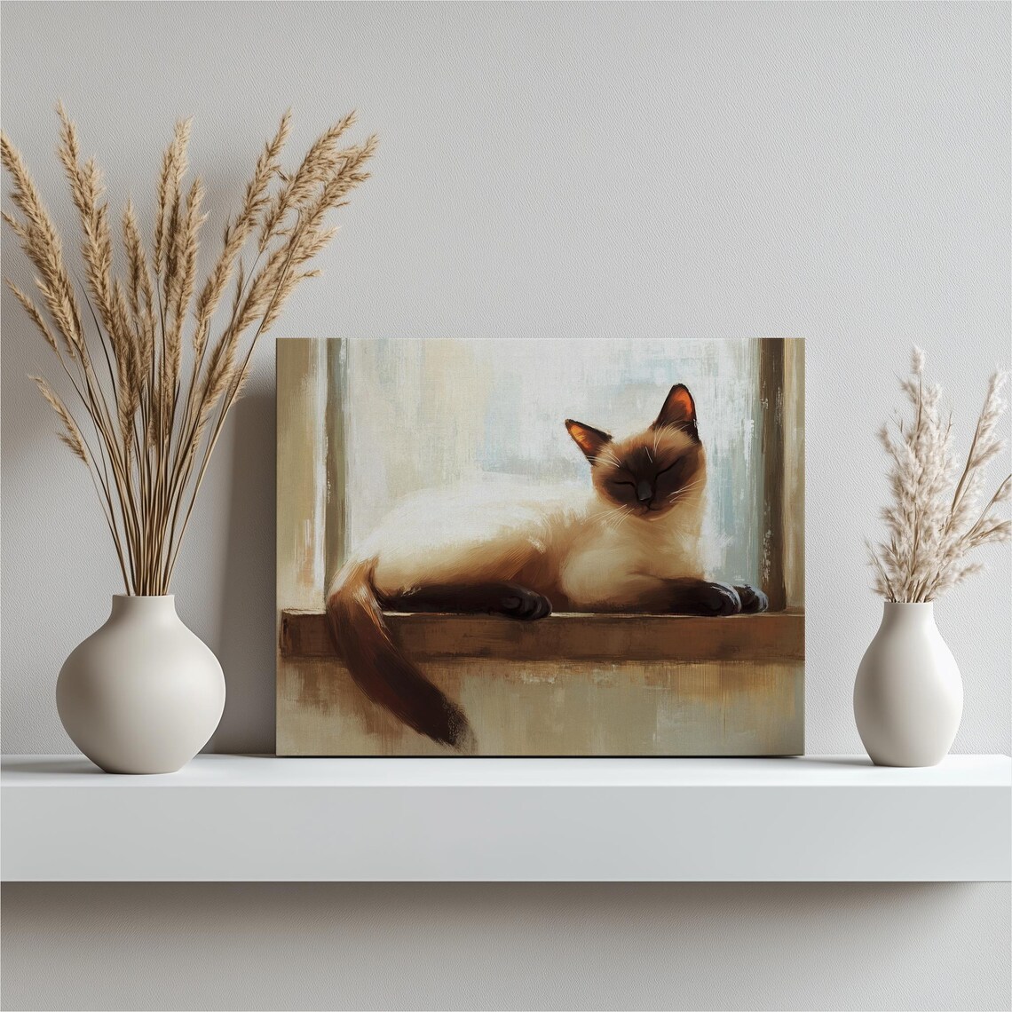 Siamese Cat Minimalist Art Print, Cozy Home Decor