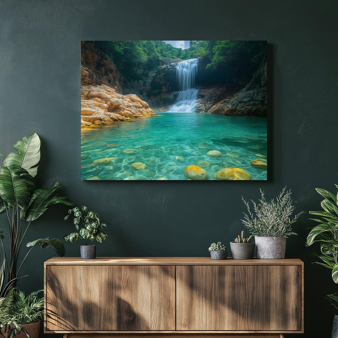 Tropical Waterfall Turquoise Pool Jungle Paradise Landscape Poster
