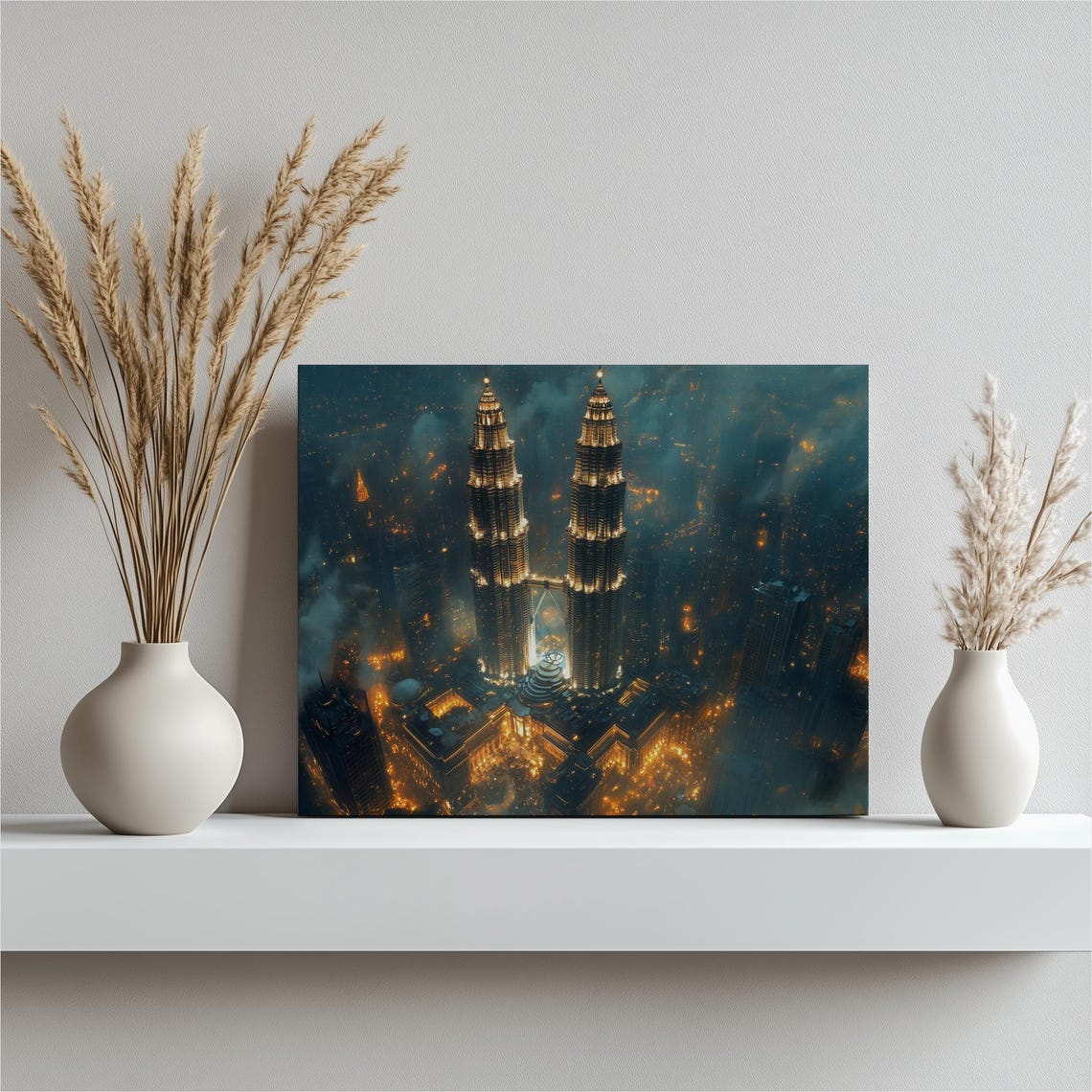 Petronas Twin Towers Night Aerial City Lights Malaysia Skyline Poster