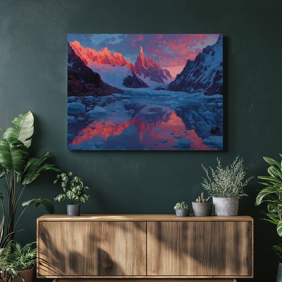 Colorful Mountain Scenery Canvas Wall Art Glacial Lake Reflection Snowy Peaks Blue Horizon Landscape Print Nature Decor Gift