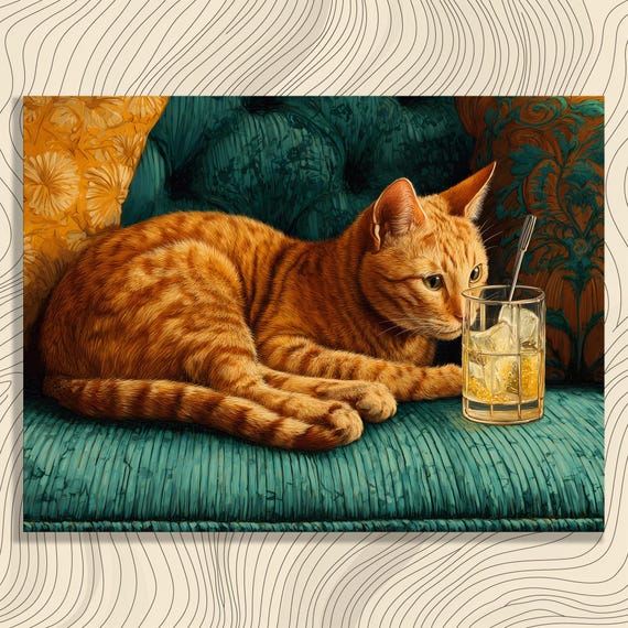 Tabby Cat Canvas Wall Art Orange Kitten Portrait Decorative Pet Print Adorable Feline Gift Decor Animal Illustration Lovers