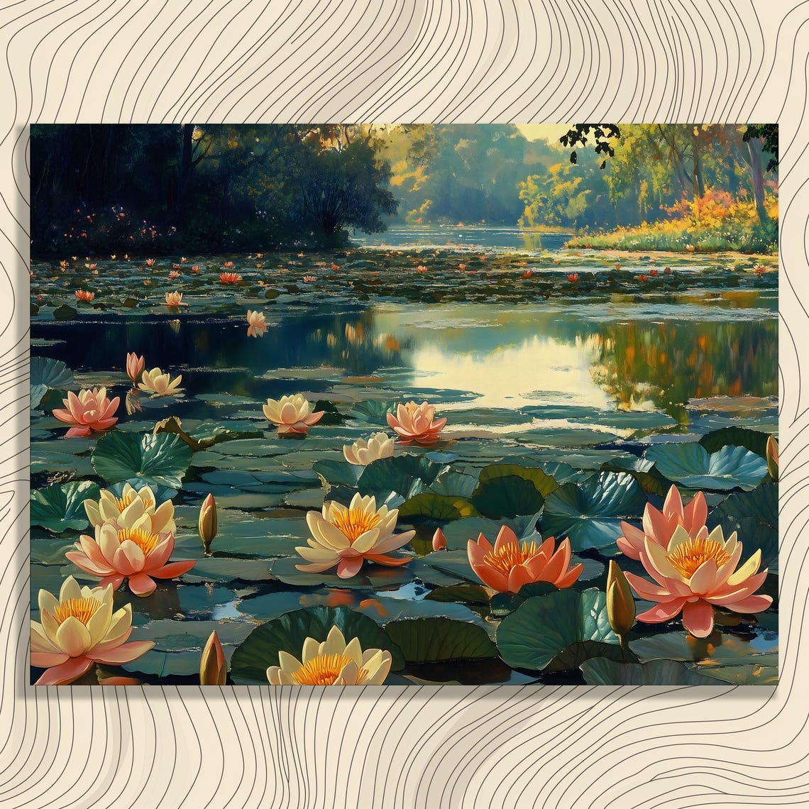 Water Lily Pond Sunset Impressionist Bloom Painting Art Poster