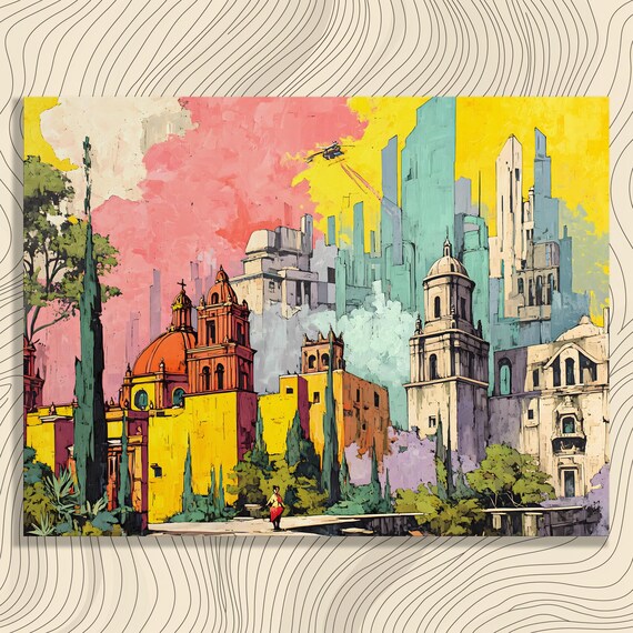 Vibrant Cityscape Canvas Wall Art Surreal Skies Futuristic Skyline Poster Print Urban Architecture Decor Travel Gift Home