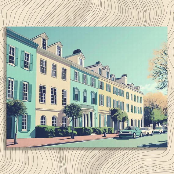 Vibrant Street Scene Canvas Wall Art Colorful Row Houses Urban Architecture Print For Teens And Adults Modern Blue Green Home Decor
