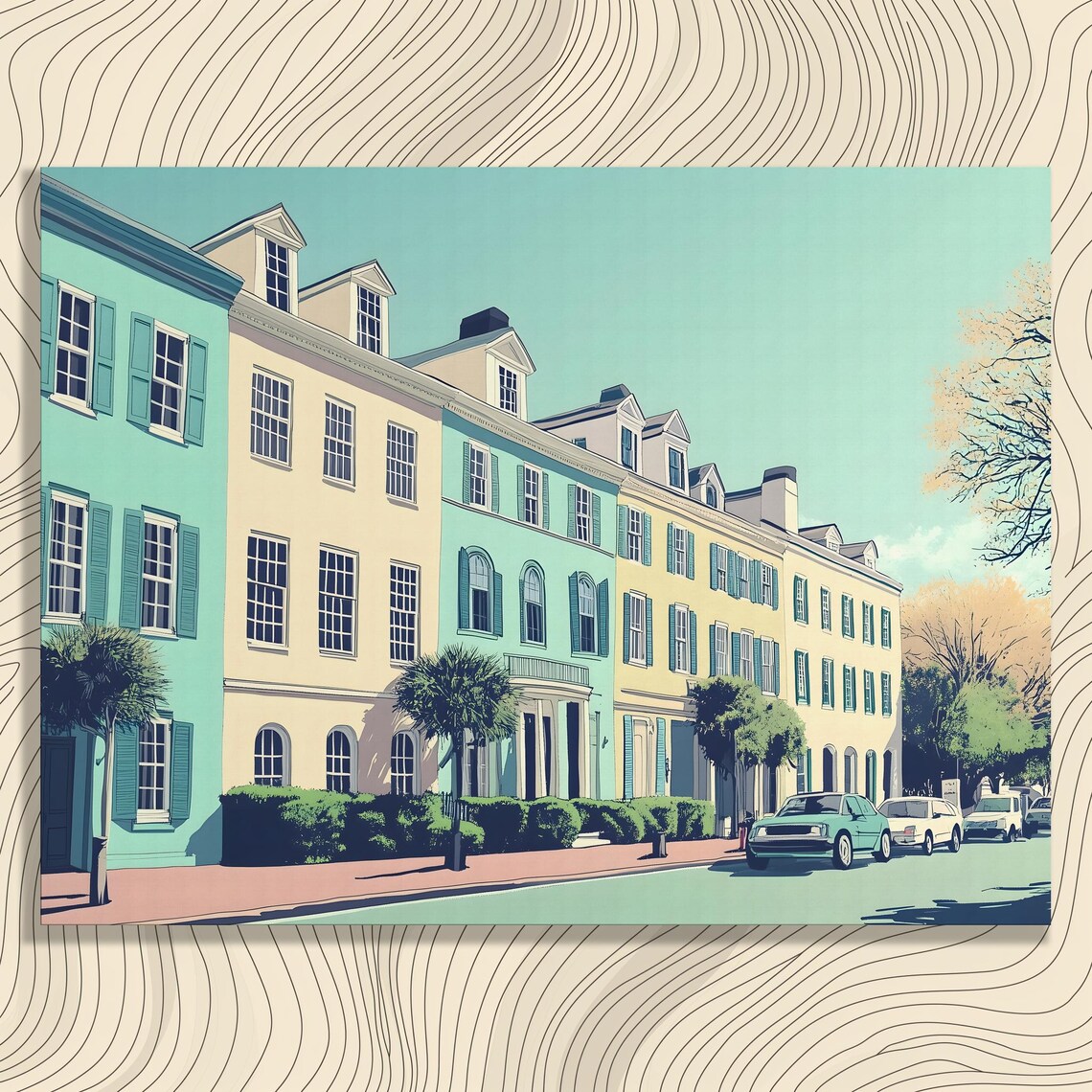 Pastel Row Houses Rainbow Street Colorful Historic Town Wall Art