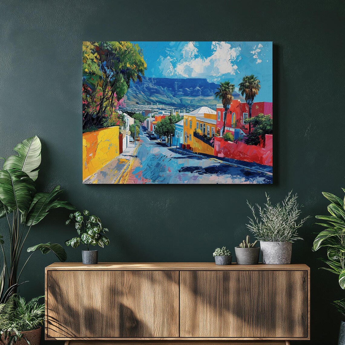 Cape Town Bo Kaap Colorful Street Table Mountain Oil Painting Poster
