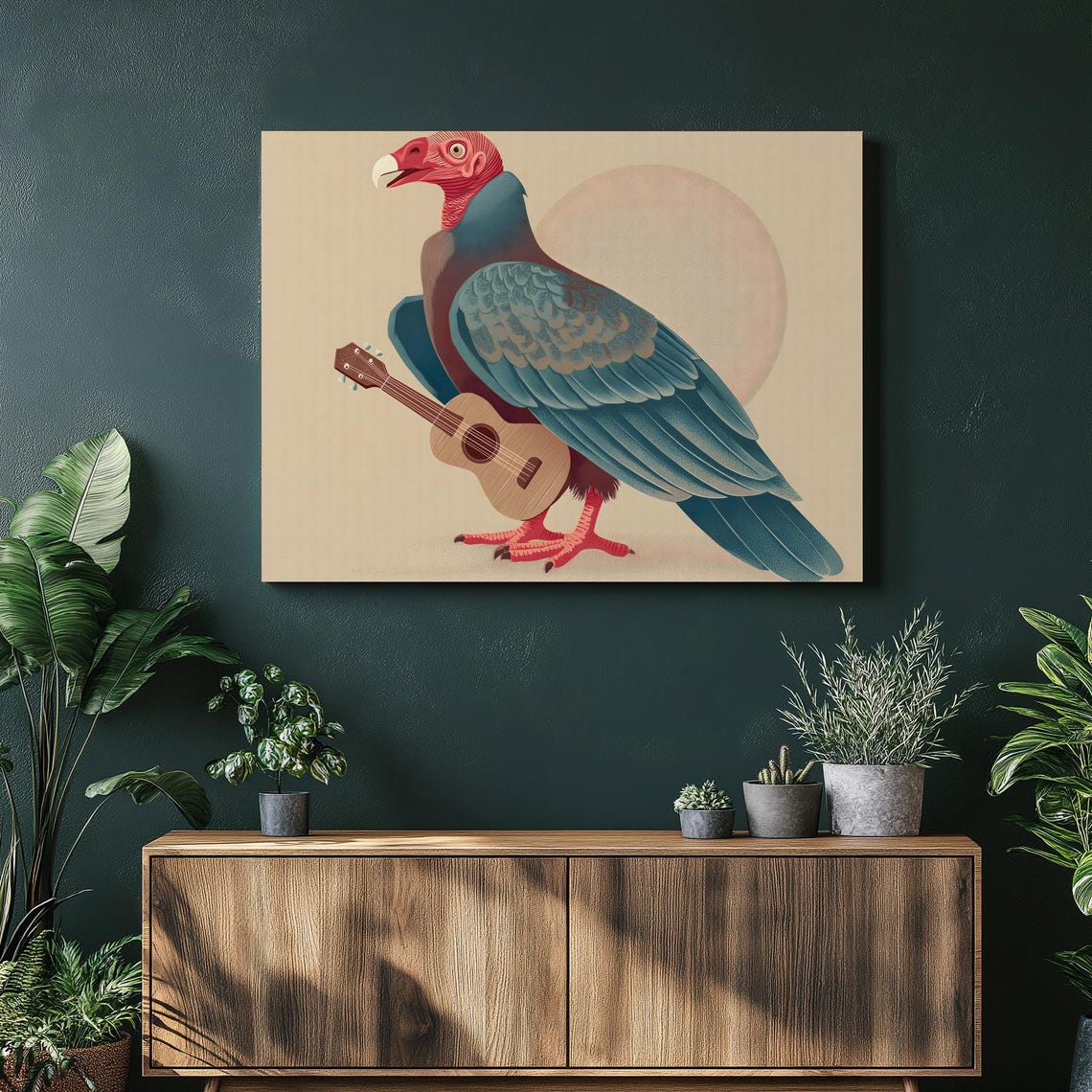 Turkey Vulture Playing Ukulele Surreal Retro Bird Art Poster