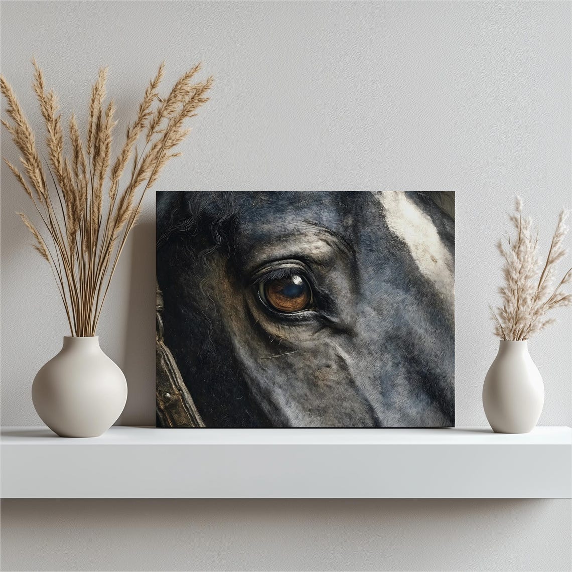 Horse Eye Closeup Realistic Equine Portrait Dark Elegant Wall Art