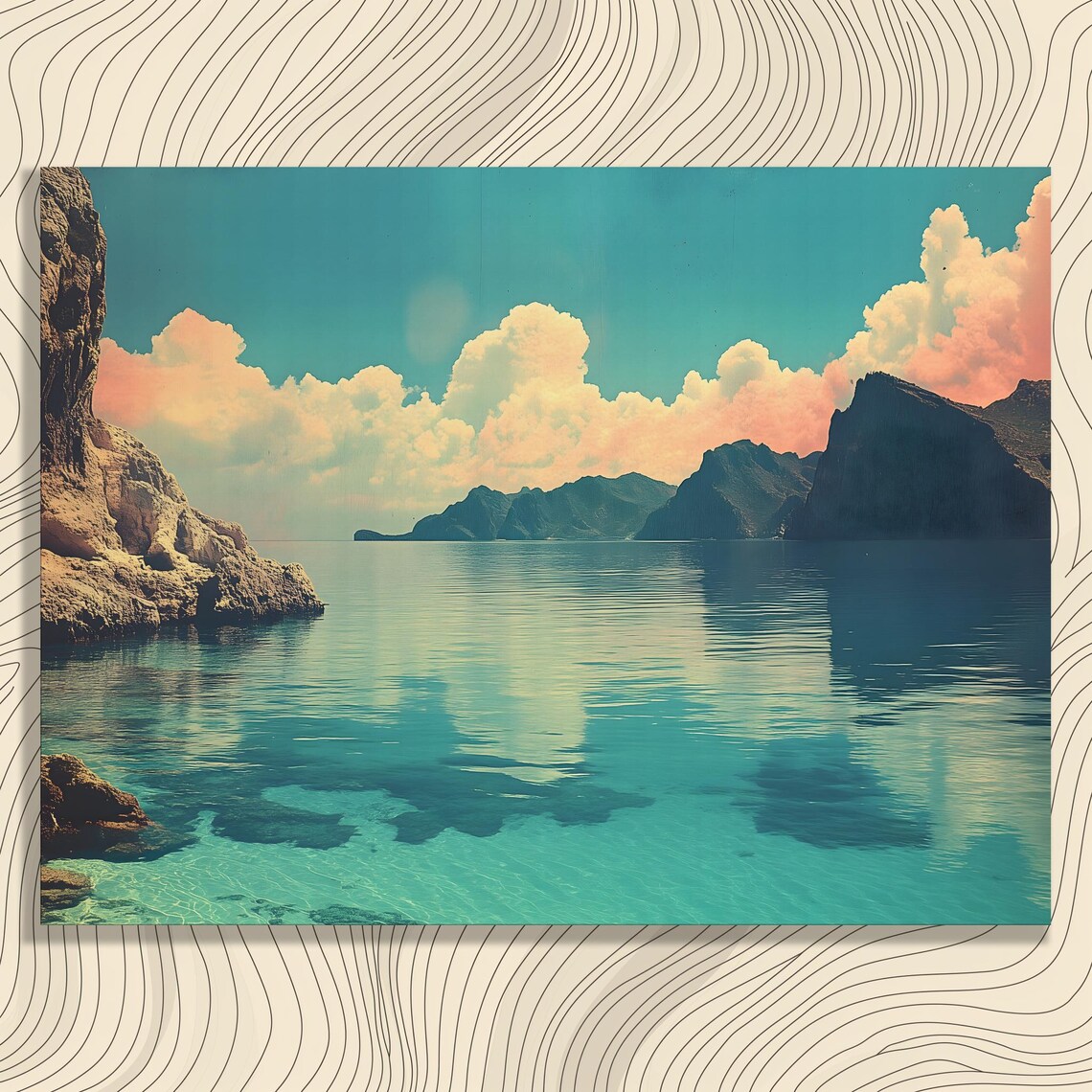 Turquoise Tropical Cove Cliffs Retro Vintage Seascape Art Poster