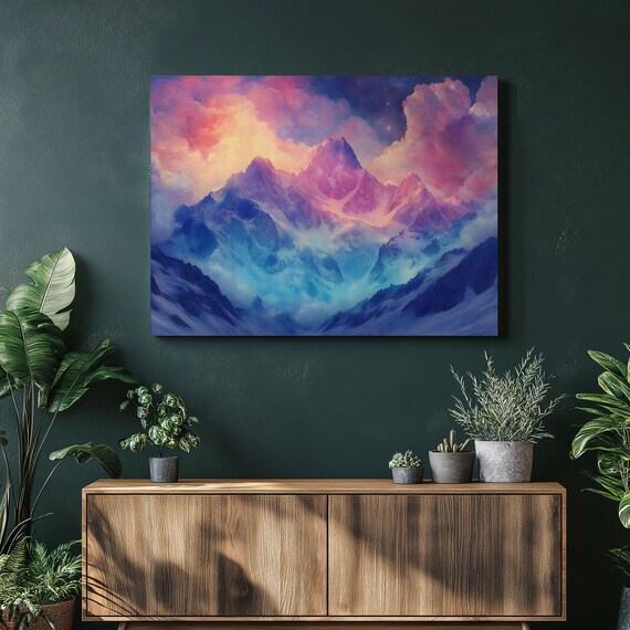 Tian Shan Mountains Pastel Sky Dreamy Snow Peaks Landscape Wall Art
