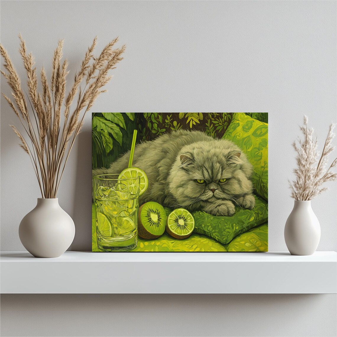 Grumpy Cat Citrus Cocktail Tropical Green Jungle Fun Wall Art