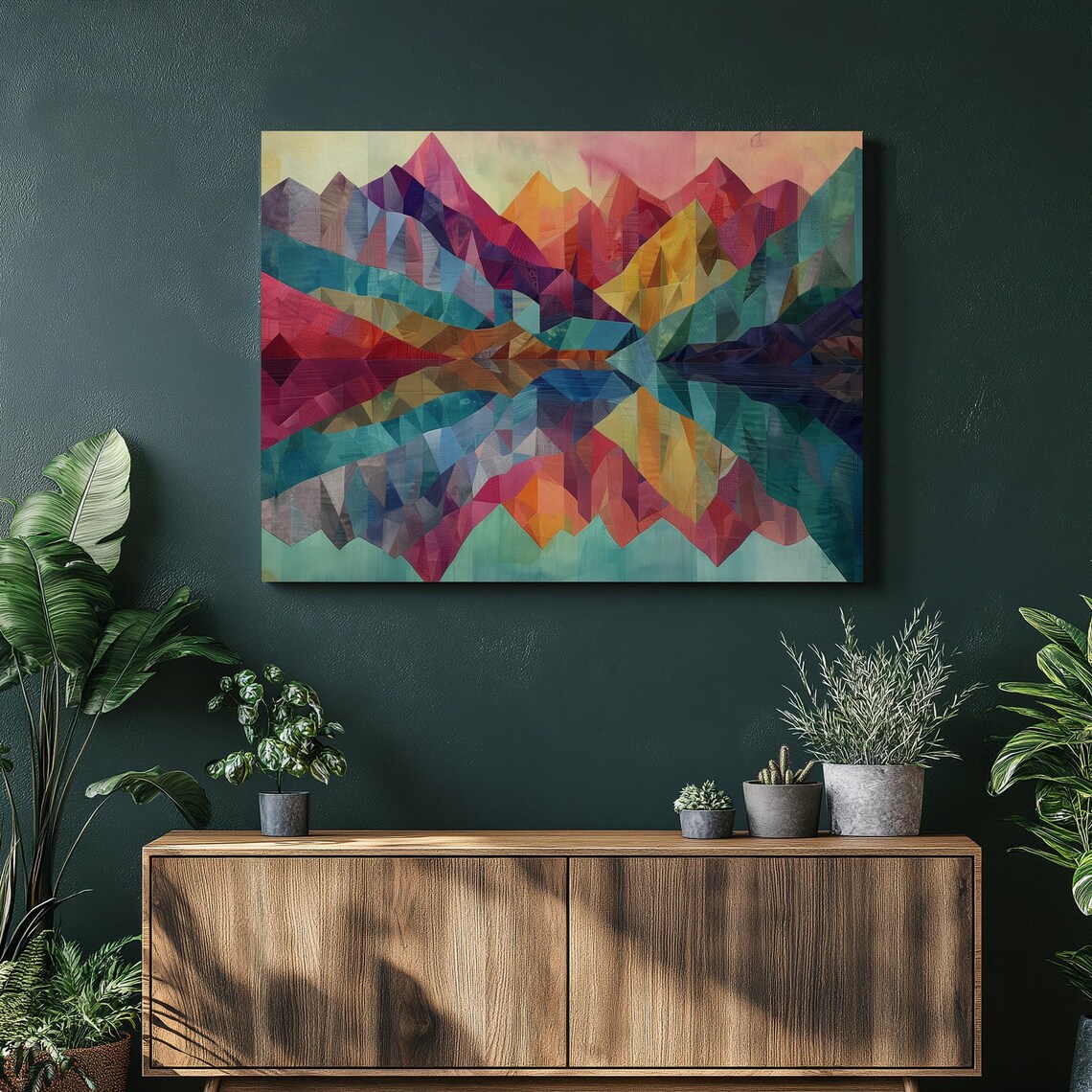 Colorful Geometric Mountain Peaks Abstract Landscape Wall Art