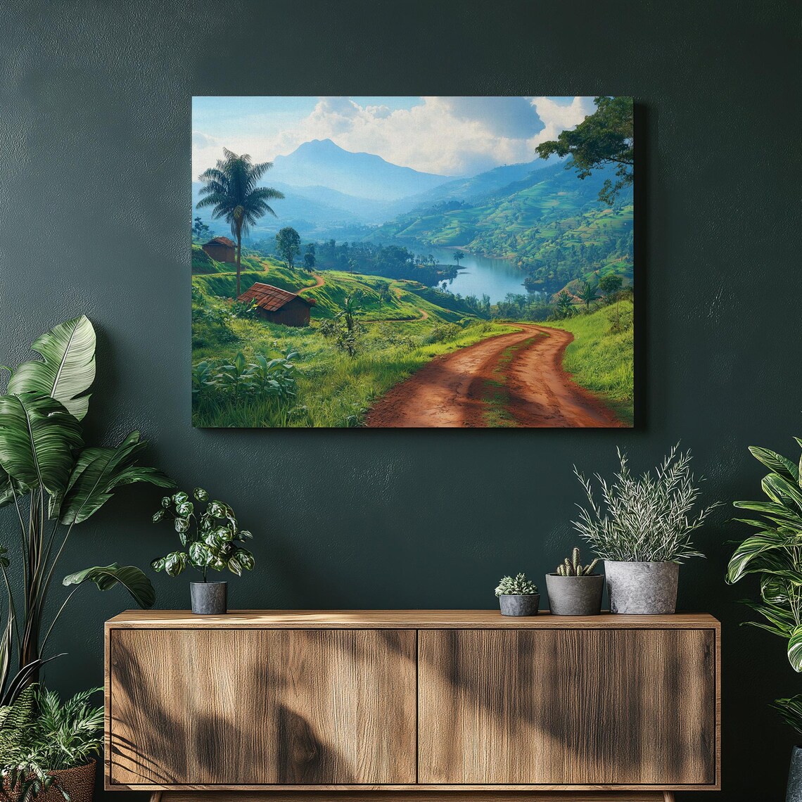 Uganda Green Hills Red Dirt Road Village Lake Africa Wall Art