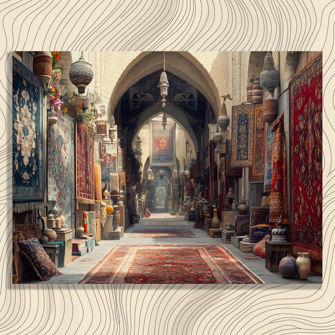 Oriental Persian Rug Bazaar Arched Souk Market Hall Scene Poster