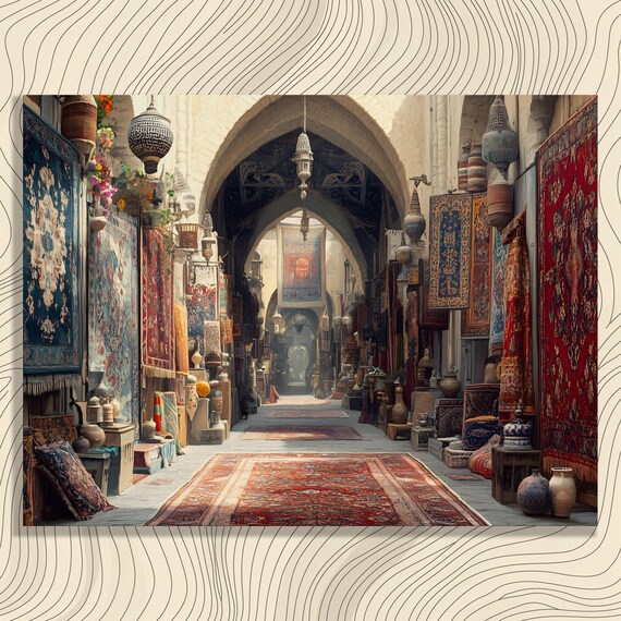 Oriental Persian Rug Bazaar Arched Souk Market Hall Scene Poster