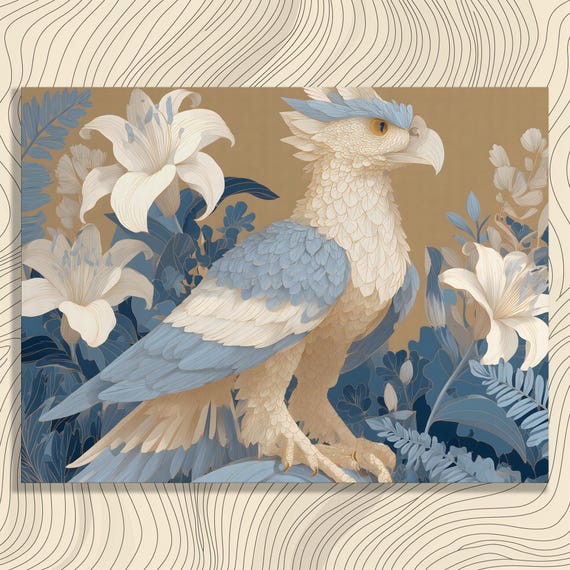 Majestic Bird Canvas Wall Art Elegant Raptor Illustration With Floral Accents Animal Print Botanical Fine Decor For Nature Lovers