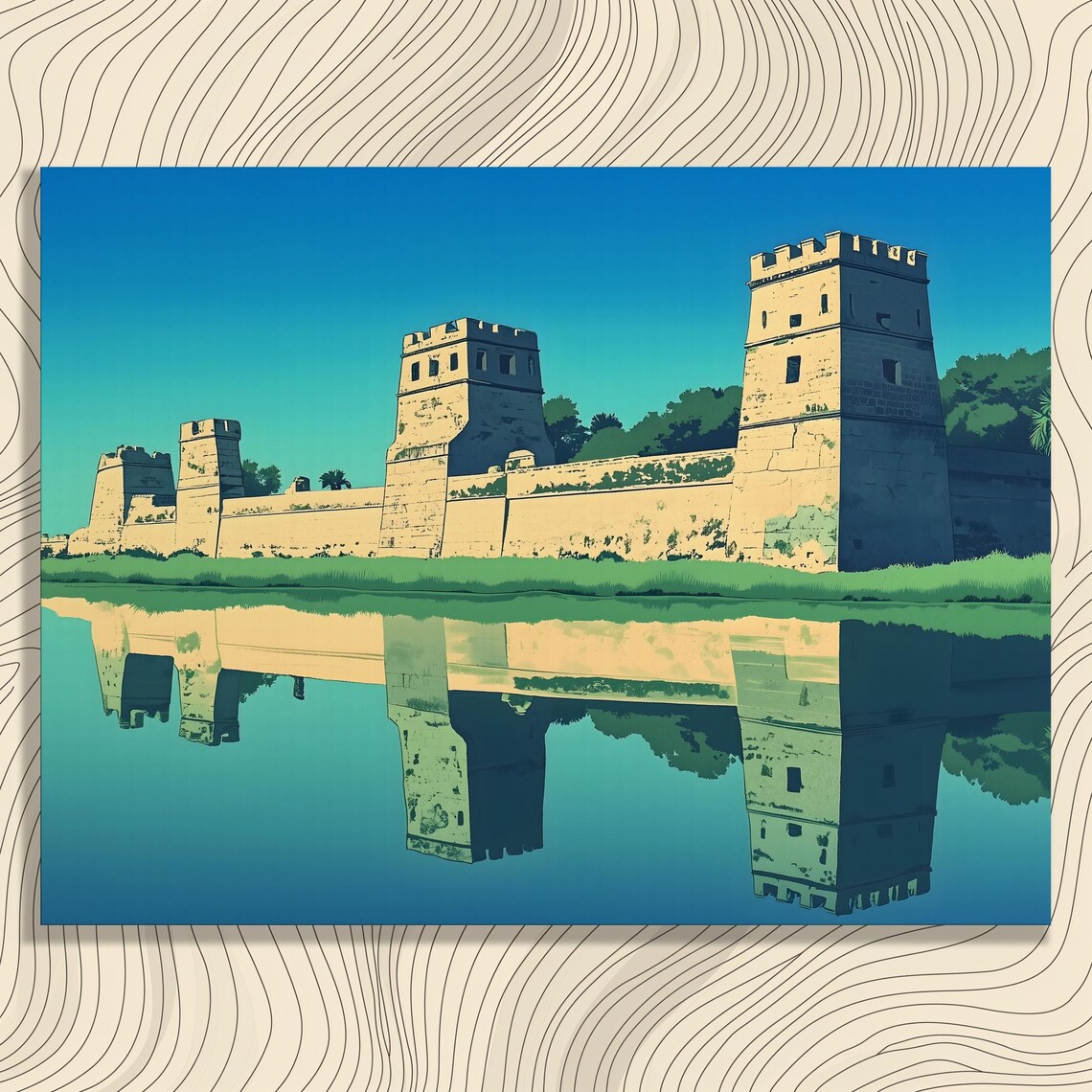 Historic Stone Fortress Water Reflection Coastal Canvas Wall Art