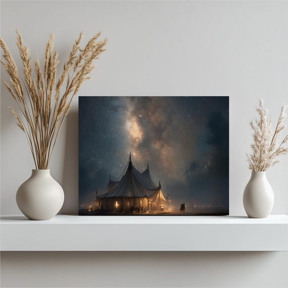 Milky Way Night Sky Glowing Tent Camp Starry Night Canvas Poster