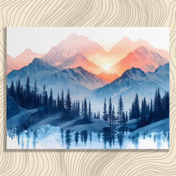 Serene Mountain Sunrise Canvas Wall Art Modern Landscape Painting Winter Scenery Nature Photography Artwork Decor