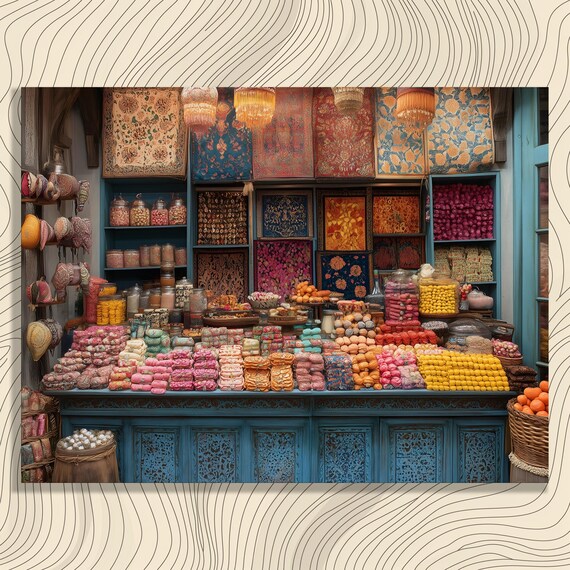 Vibrant Market Canvas Wall Art Colorful Bohemian Bazaar Textile Print For Collectors Gallery Quality Boho