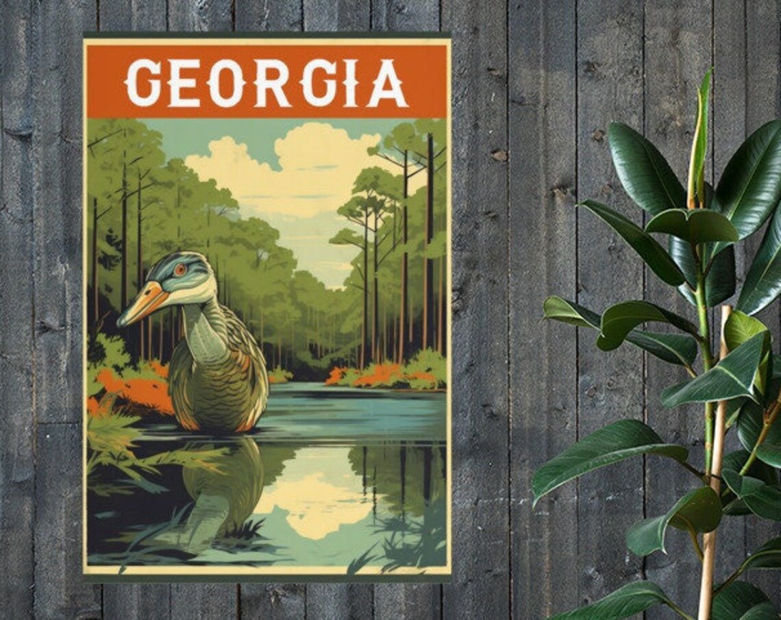 Georgia Swamp Duck Pine Forest Wildlife Lake Vintage Travel Poster - Image 2