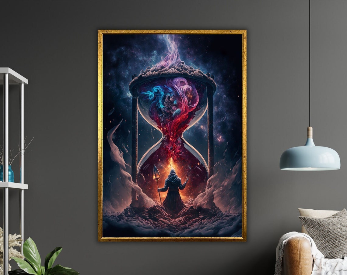 Cosmic Hourglass Wizard Galaxy Nebula Dark Epic Fantasy Poster