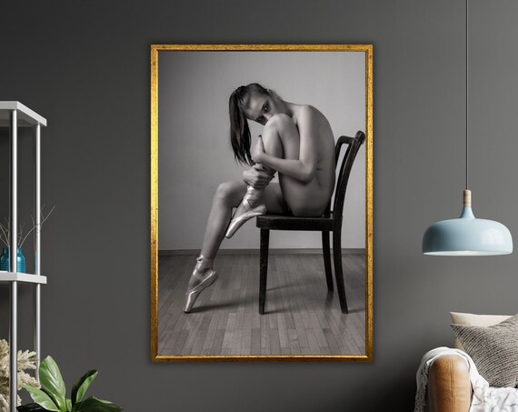 Ballet Dancer Pointe Shoes Chair Graceful Black White Art Poster