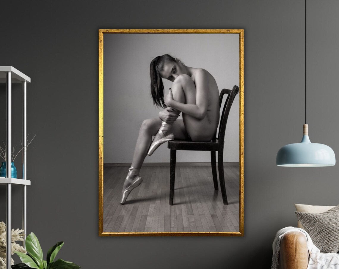 Ballet Dancer Pointe Shoes Chair Graceful Black White Art Poster