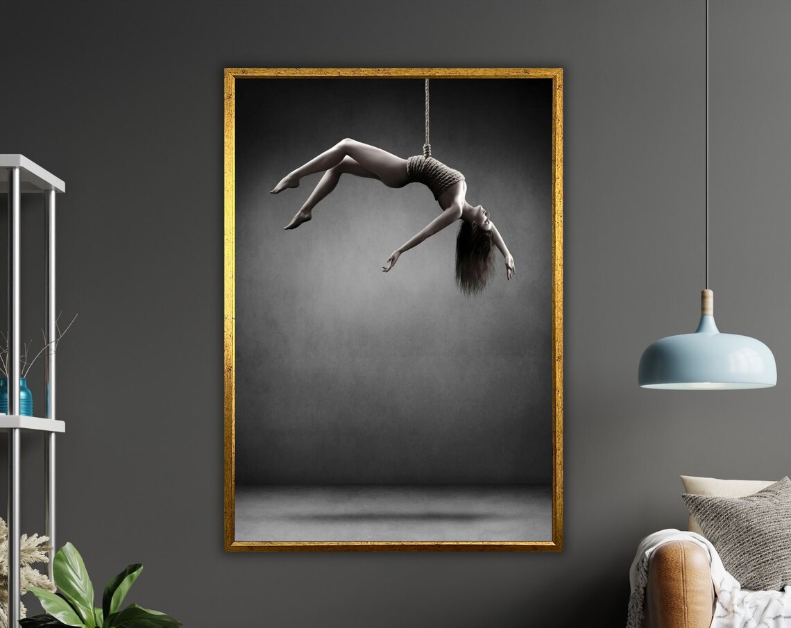 Woman Rope Suspension Floating Dark Aerial Shibari Art Print Poster