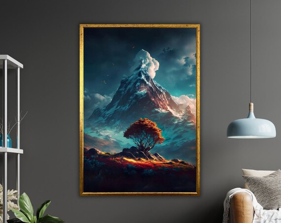 Tree And Mountain Print Ready To Hang Framed Wall Art Nature Decor