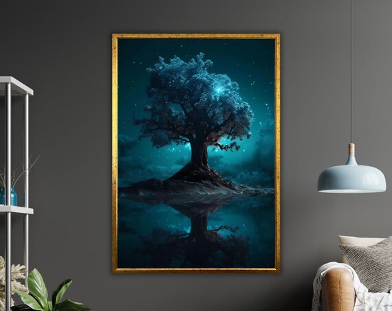 Blue Tree Art Large Wall Decor Ready To Hang Framed Print Nature Inspired