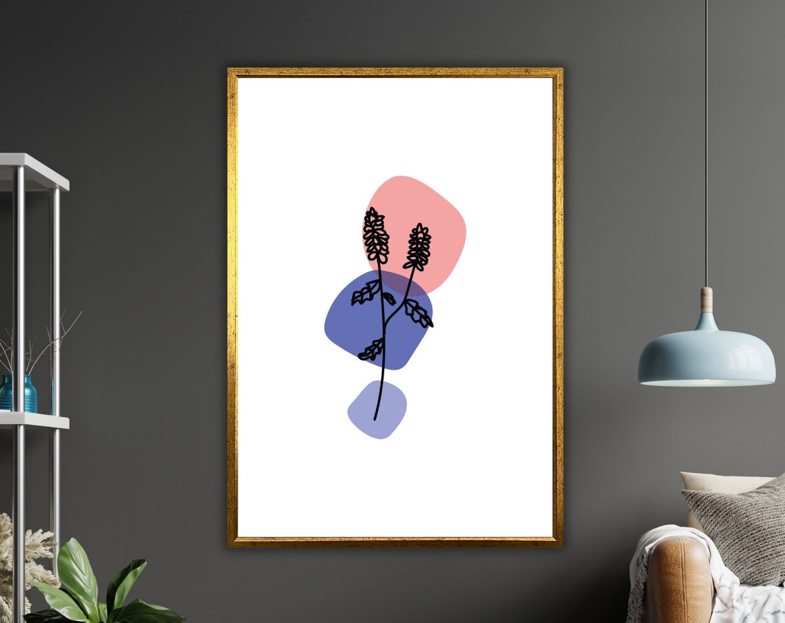 Minimalist Line Art Foliage Pastel Shapes Modern Botanical Wall Poster