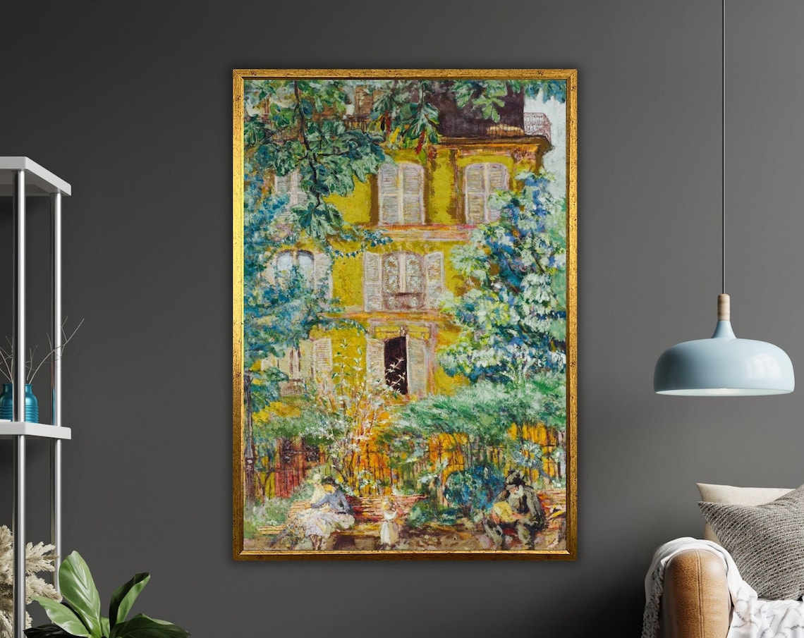 Impressionist Yellow House Garden Courtyard Oil Painting Art Print