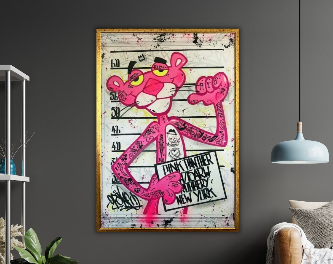 Pink Panther Graffiti Mugshot Tattooed New York Street Art Poster