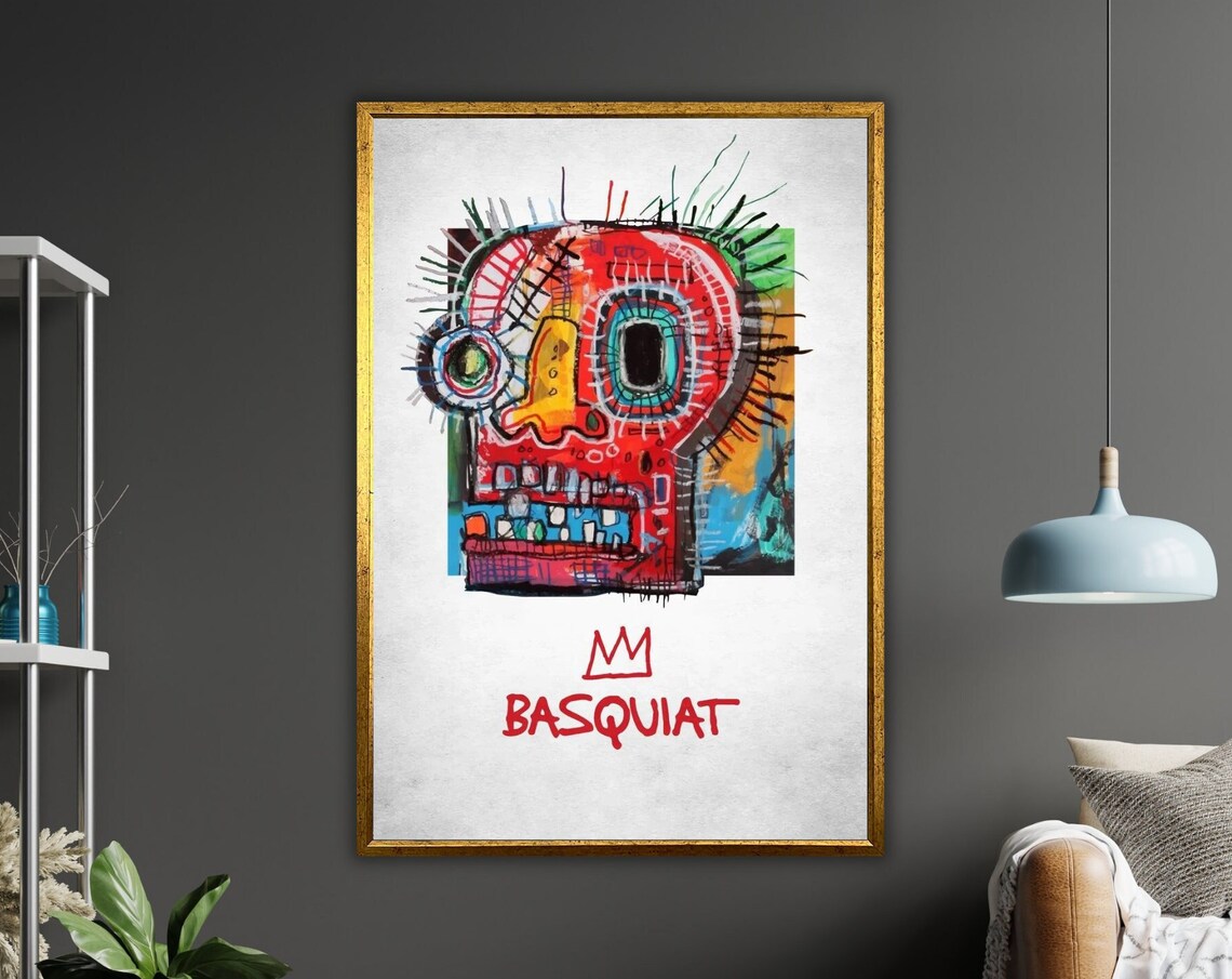 Basquiat Style Skull Crown Colorful Neo Expressionist Art Poster